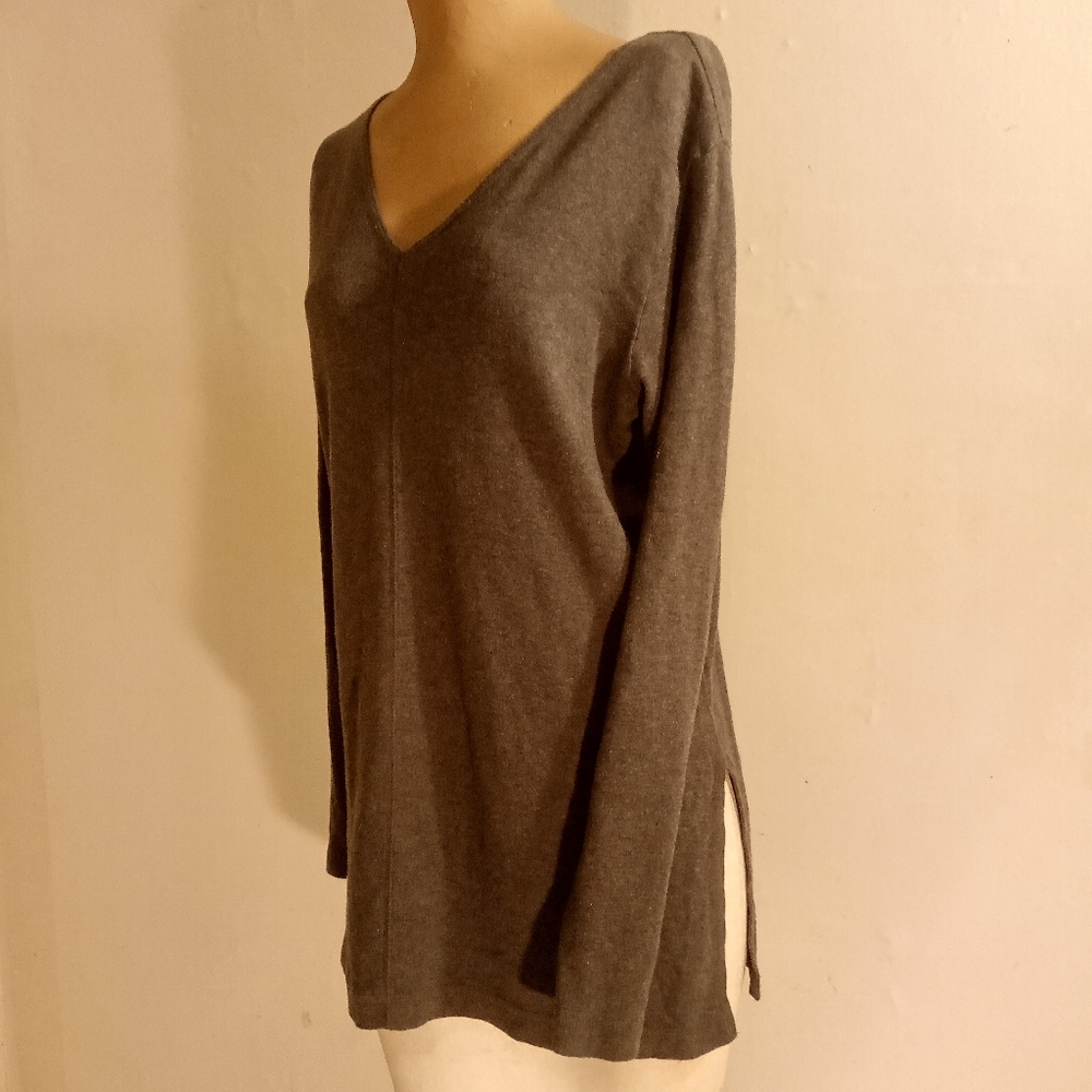 Eileen Fisher Charcoal V-Neck Long Sleeve Top